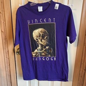 Men's Vincent Van Gogh Shirt Smoking Skeleton Art T-Shirt ~ Small ~ NEW!